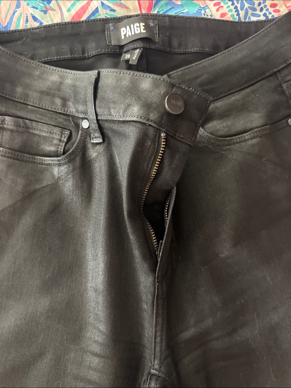 PAIGE Men's Black Slim Coated Jeans